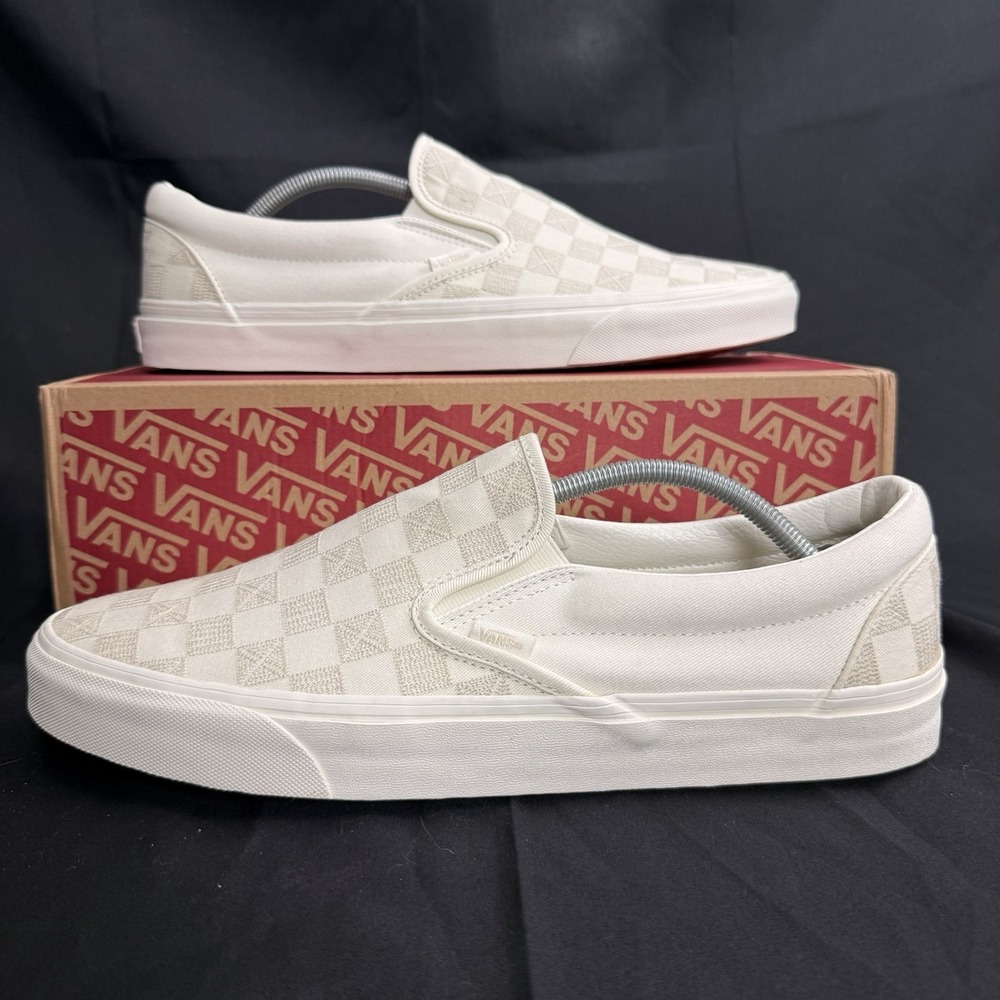 VANS Classic SlipOn Skate Shoes Stitch Checkerboard Marshmallow Wht Mens Size 13